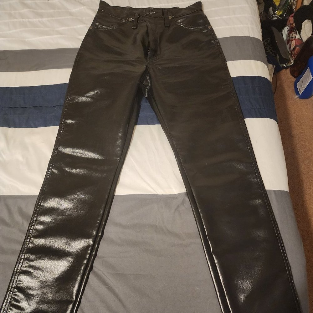 VTG Wrangler High Rise Faux Leather Pants Jeans Size 7 x 36